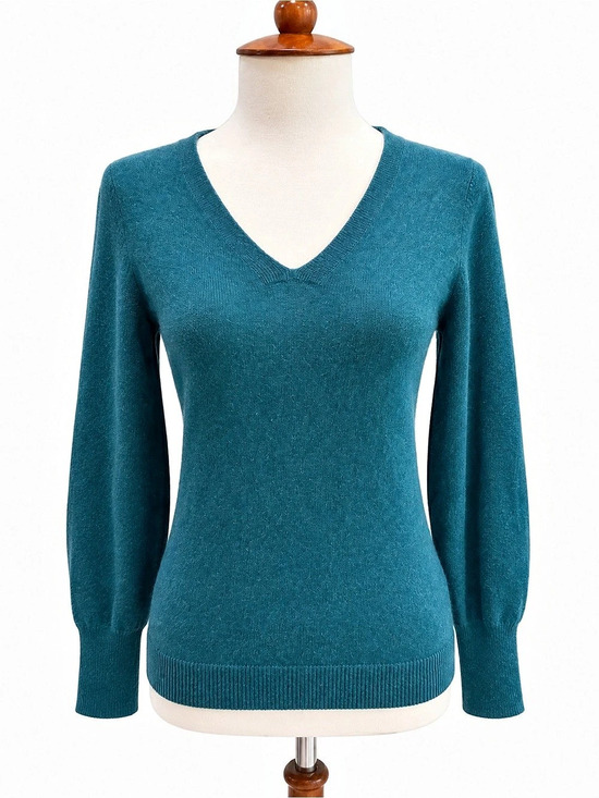Talbots Sweaters - Talbots Pure Cashmere V-Neck Sweater Blue Green Petite Small